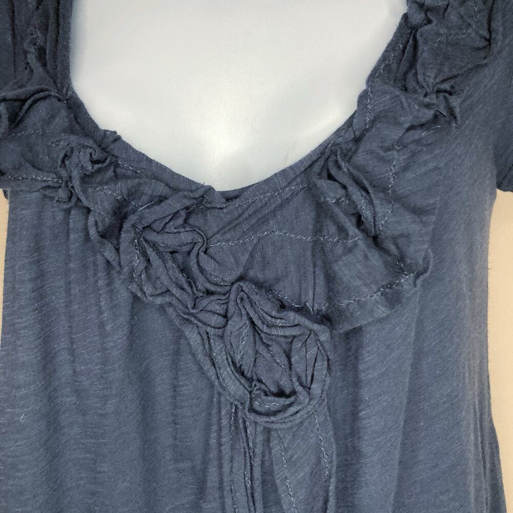 Anthropologie Blue Cotton Top With Floral Applique Neckline Pinktucks Size Small - Picture 4 of 16